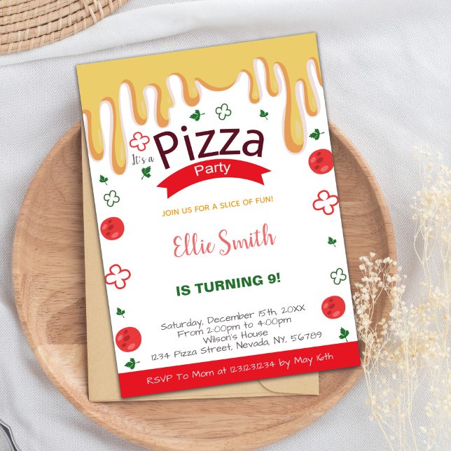 Convites de Aniversário para Pizza de Queijo Extra (Extra Cheese Pizza Birthday Invitations)