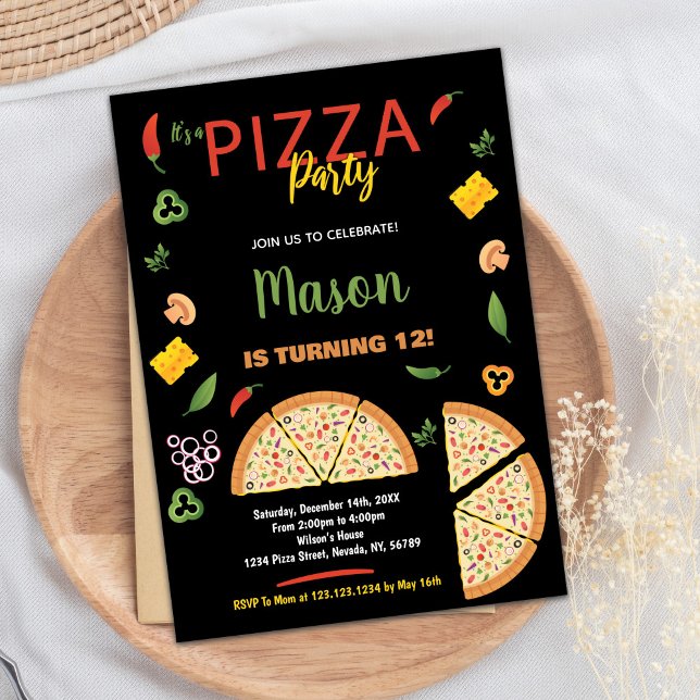 Convites de Aniversário para Pizza Negra (Black Chili Pizza Birthday Invitations)