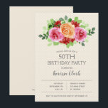 Convites de Aniversário para Pontos de Aquarela Fl<br><div class="desc">Um belo buquê de flores cor-de-rosa, laranja e vermelha e folhas verdes em um fundo de marfim pálido e bolinhas branca, perfeito para QUALQUER convites de festas de aniversários da IDADE! Se você preferir papéis mais espessos / Término da Matriz, talvez considere escolher o tipo de papel correspondente. **TIP: Clique...</div>