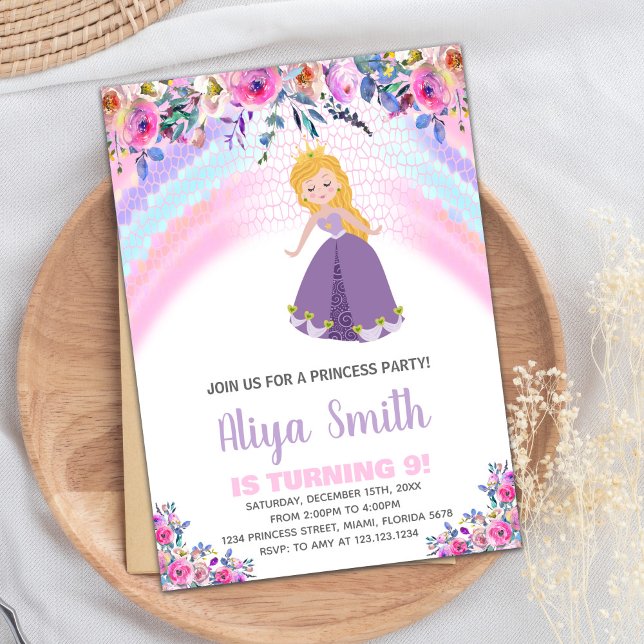 Convites de aniversário para Princesa Rosa Floral  (Floral Pink Princess Birthday Invitations)