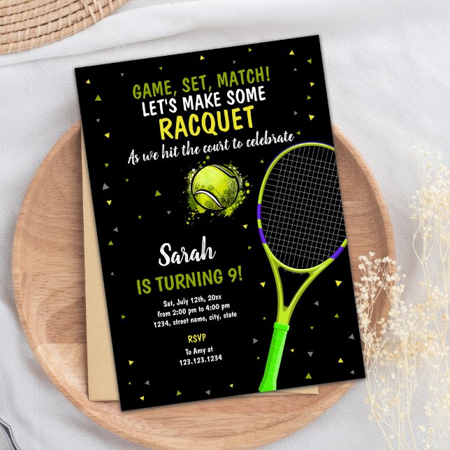Convites de Aniversário para Tênis de Fundo Negro (Black Background Tennis Birthday Invitations)