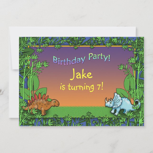 Convites de aniversário personalizados de dinossau (Frente)