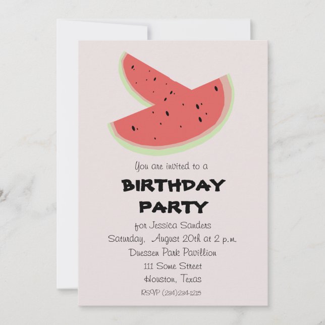 Convites de Aniversário Personalizados de Melancia (Frente)