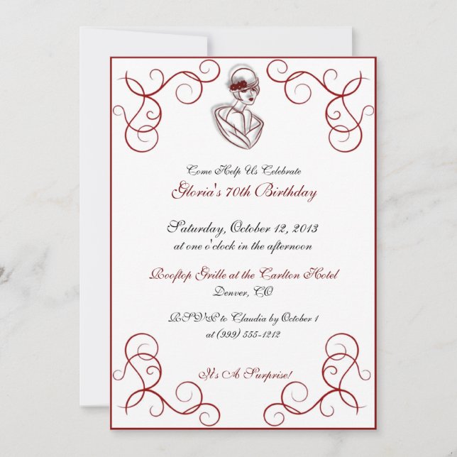 Convites de aniversário Personalizados de Senhora (Frente)