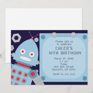 Convites de Aniversário Personalizados Robô Azul p