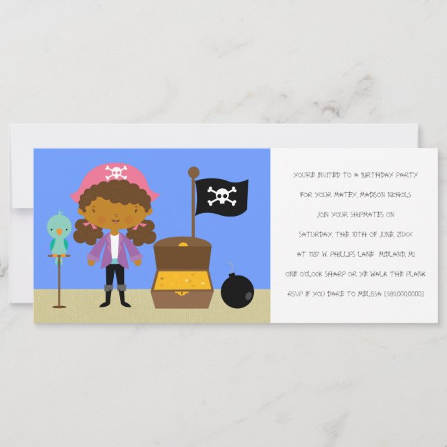 Convites de aniversário piratas (para raparigas) (Frente)