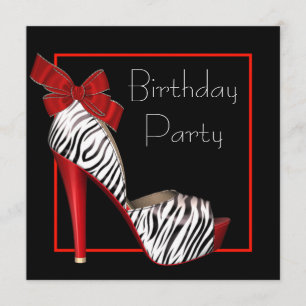 Convites de Aniversário Preto Vermelho Zebra