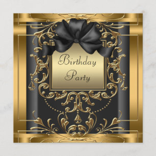 Convites de Aniversário Pretos e Dourados Elegante