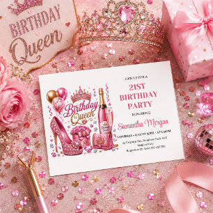 Convites de Aniversário Rainha Elegantes com Brilh