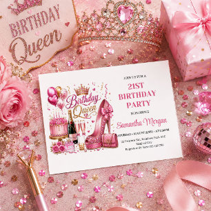 Convites de Aniversário Rainha Elegantes com Brilh