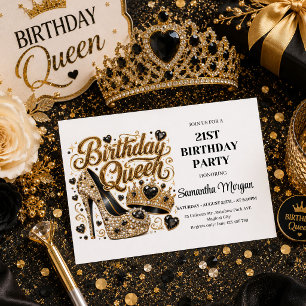 Convites de Aniversário Rainha Elegantes com Brilh