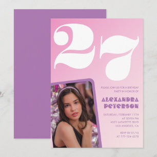 Convites de aniversário rosa - 27 anos - Foto retr
