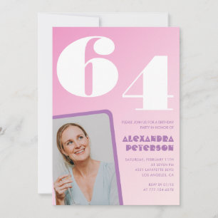 Convites de aniversário rosa 64 anos Foto retroati
