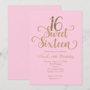 Convites de Aniversário Rosa & Dourado Sweet 16