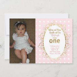 Convites de aniversário rosa e Dourado | Fitas e A