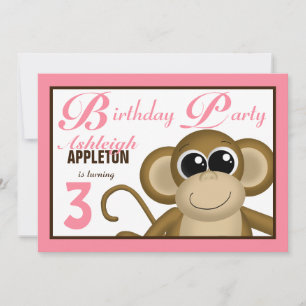 Convites de aniversário Rosa Macaco-Macaco