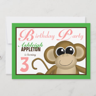 Convites de aniversário Rosa Verde-Macaco