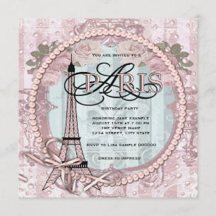 Convites de Aniversário Rosa Vintage Paris