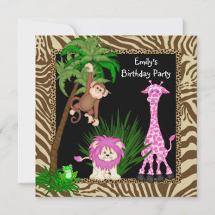 Convites de Aniversário Safari Jungle para Meninas