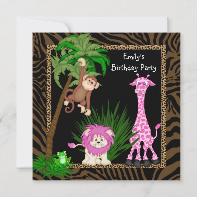 Convites de Aniversário Safari Jungle para Meninas (Frente)