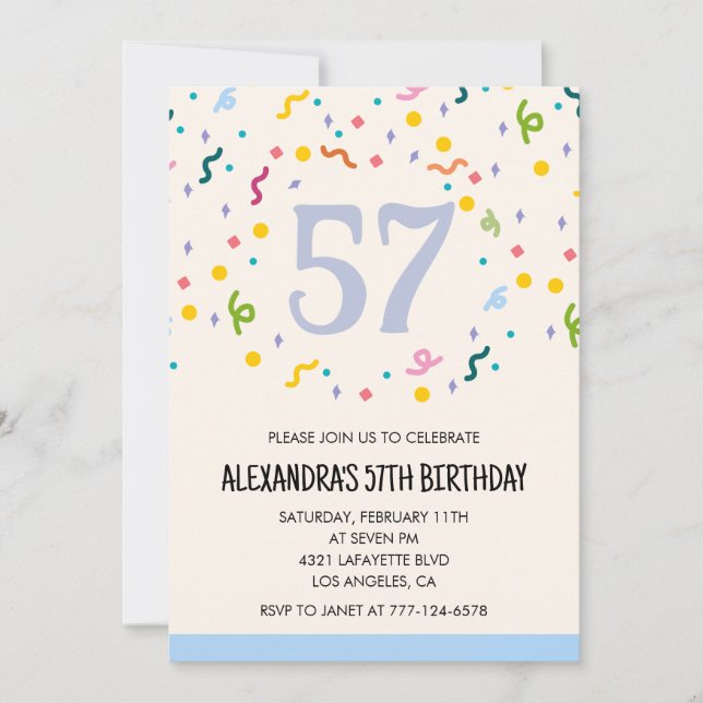 Convites de aniversário simples 57 Confetes Modern (Frente)