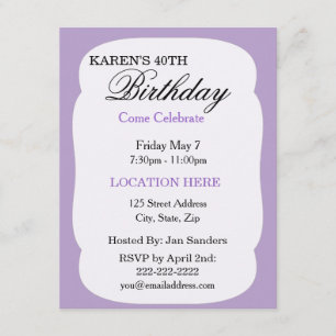 Convites de aniversário simples de lavanda