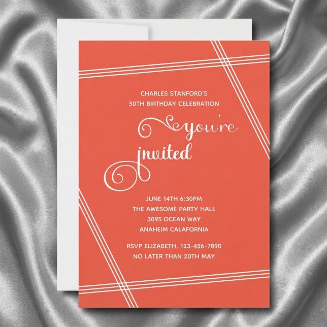 Convites de Aniversário Simples e Elegantes Modern (50th birthday invitation on silver silk cloth)