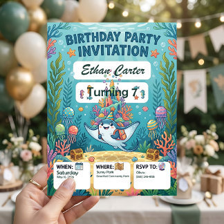 Convites de Aniversário Subaquáticos Personalizáve