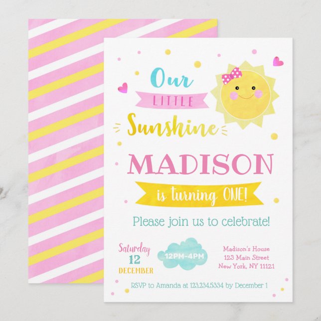 Convites de Aniversário Sunshine (Frente/Verso)