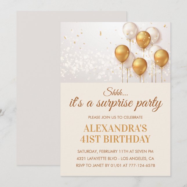 Convites de aniversário surpresa de 41 anos Dourad (Frente/Verso)