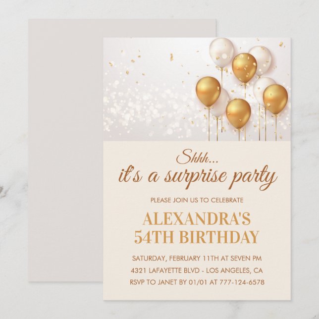 Convites de aniversário surpresa de 54 anos Dourad (Frente/Verso)