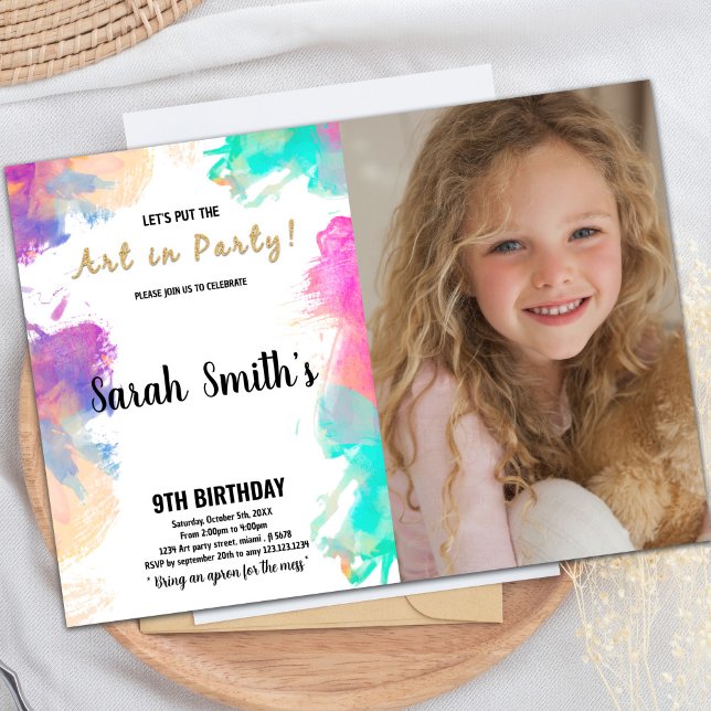 Convites de Aniversário Tinta Roxa com foto (Purple Paint Birthday Invitations with photo)