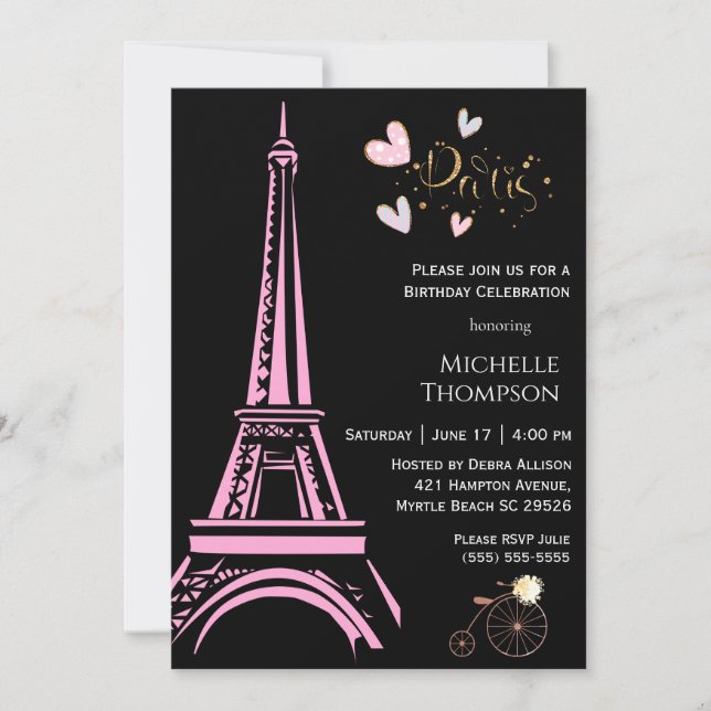 Convites de Aniversário Torre Eiffel Paris França (Frente)