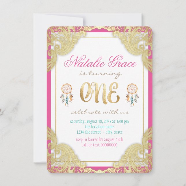 Convites de Aniversário Tribal de Menina de Um Ano (Frente)