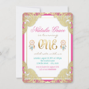 Convites de Aniversário Tribal de Menina de Um Ano