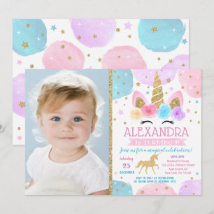 Convites de aniversário Unicorn com foto