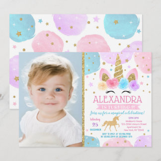 Convites de aniversário Unicorn com foto