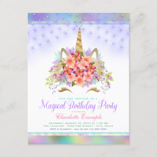 Convites de aniversário Unicórn Face Rainbow