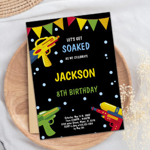 Convites de Arma de Água Amarela Preta