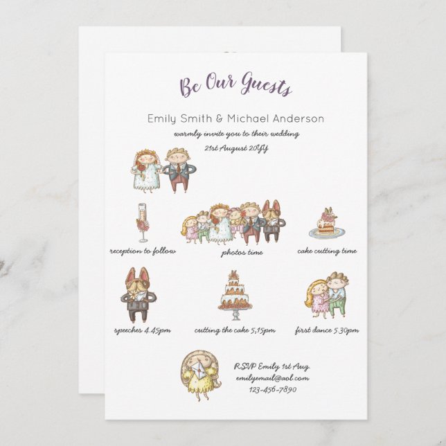 Convites de Arte de Casamento Timeline Timesical (Frente/Verso)