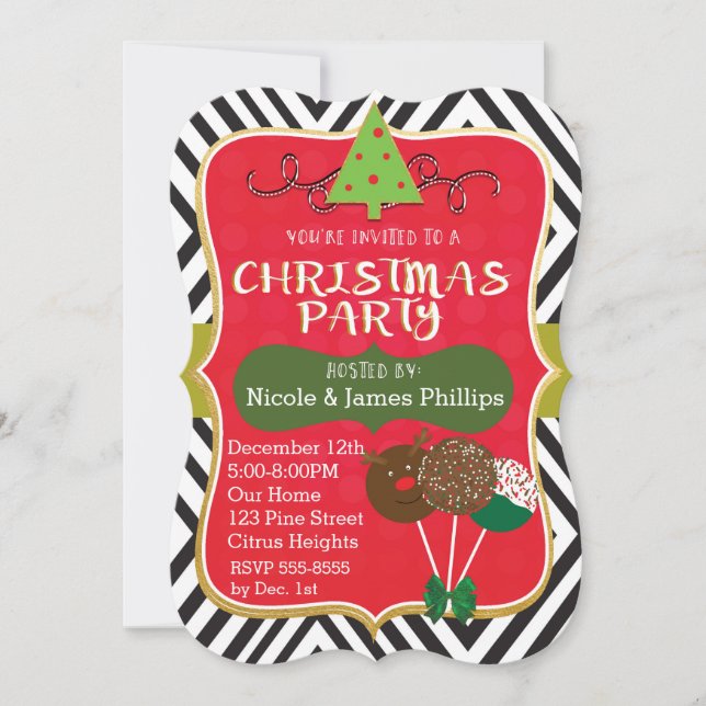 Convites de Árvore Moderna de Natal & Cake Pops (Frente)