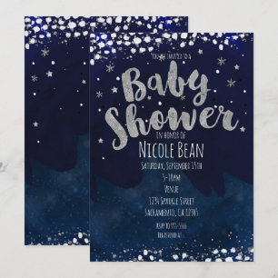 Convites de Baby Shower Azul e Prata Noite Estrela
