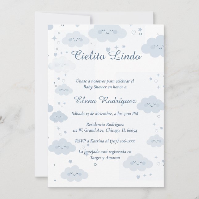 Convites De Baby Shower Cielito Lindo (Frente)
