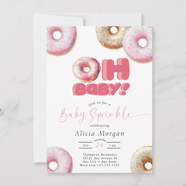 Convites de Baby Sprinkle | Donut | Pink Sprinkle (Frente)