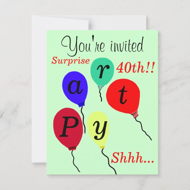 Convites de Balões de Aniversário de 40 anos Surpr (Frente)