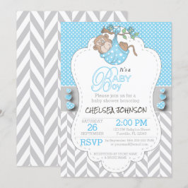 Convites De Banho De Macaco De Cinza Azul E Branco