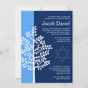Convites de Bar Mitzvah Árvore da Vida Azul Marinh