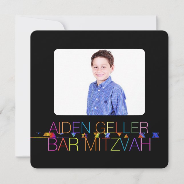 Convites de bar mitzvah tipografia neons PixDezine (Frente)