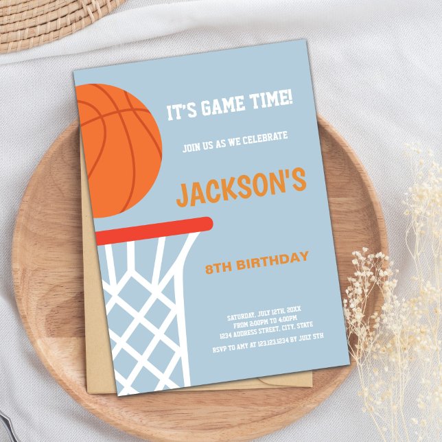 Convites de basquetebol em Cinza azul (Blue Gray Background Basketball Invitations)
