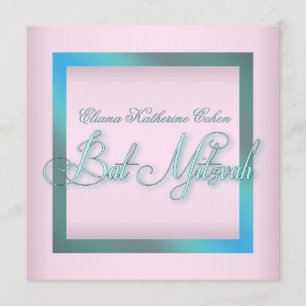 Convites de Bat Mitzvah Azul Teal Rosa